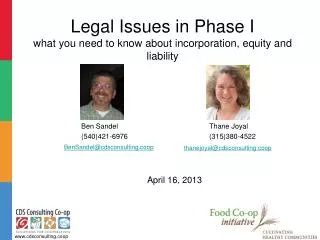 Legal Issues in Phase I what you need to know about incorporation, equity and liability