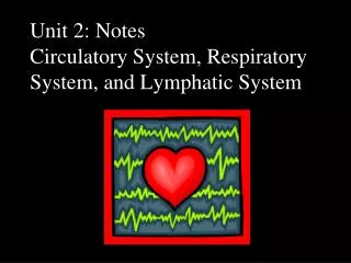 Unit 2: Notes Circulatory System, Respiratory System, and Lymphatic System
