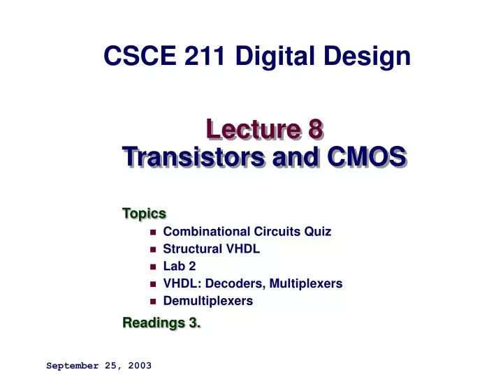 lecture 8 transistors and cmos