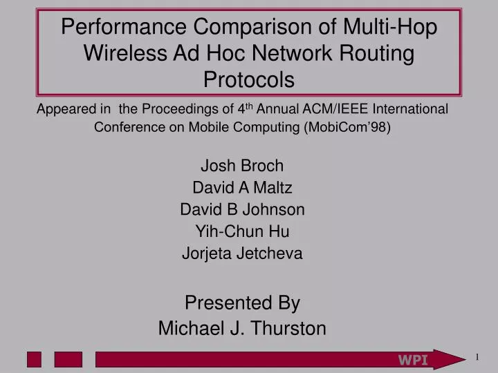 performance comparison of multi hop wireless ad hoc network routing protocols