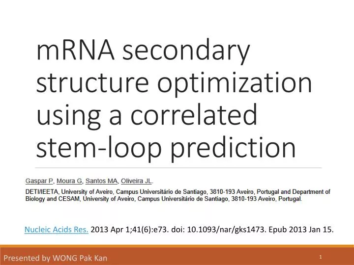mrna secondary structure optimization using a correlated stem loop prediction