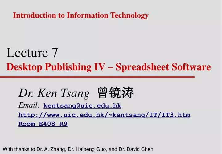 lecture 7 desktop publishing iv spreadsheet software