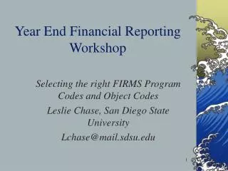 Year End Financial Reporting Workshop