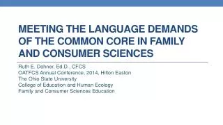 Meeting the Language Demands of the Common Core in Family and Consumer Sciences