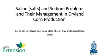 Saline (salts) and Sodium Problems and Their Management in Dryland Corn Production .