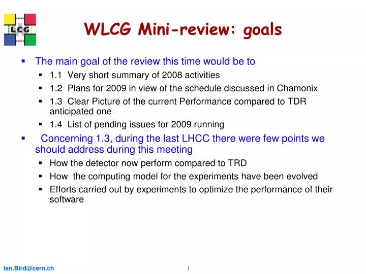 wlcg mini review goals