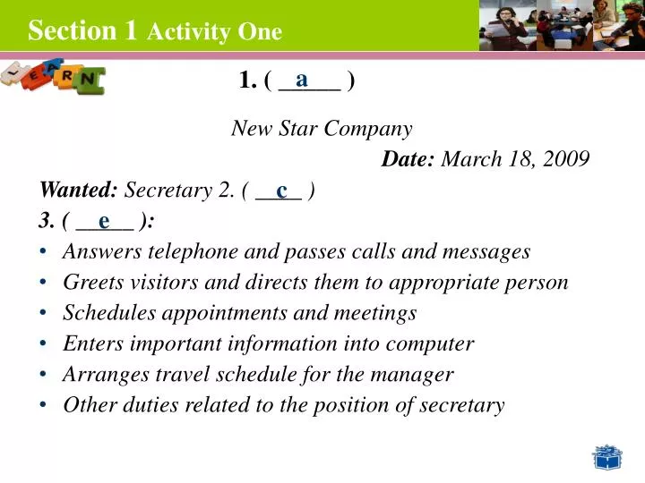 section 1 activity one