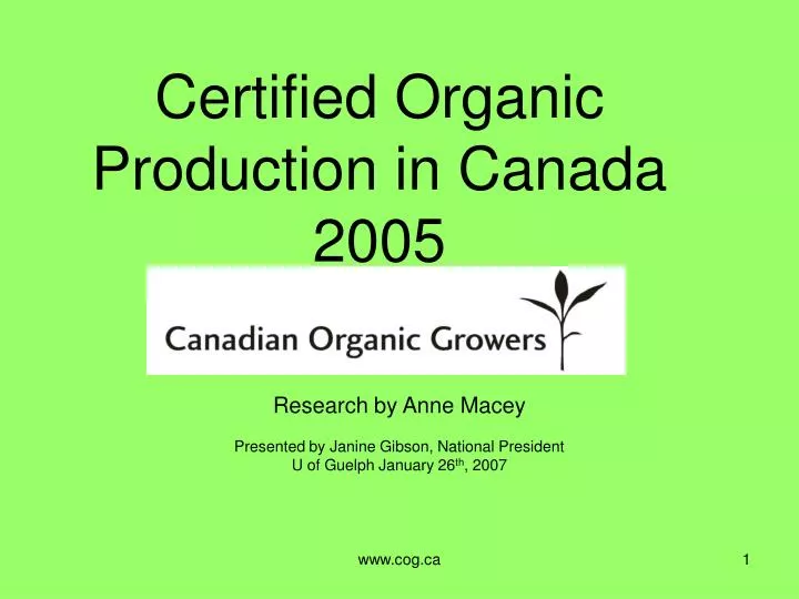 certified organic production in canada 2005