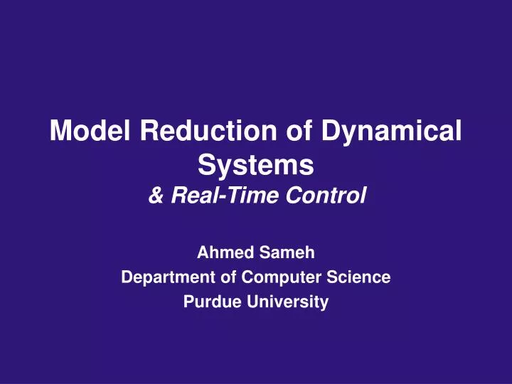 model reduction of dynamical systems real time control