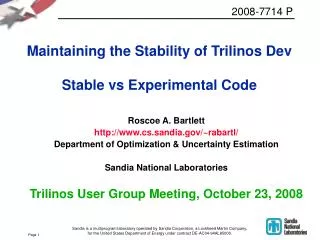 Maintaining the Stability of Trilinos Dev Stable vs Experimental Code