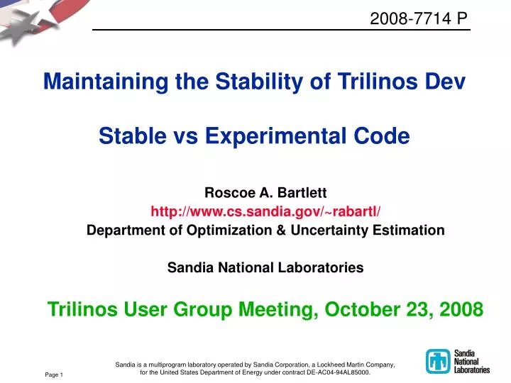 maintaining the stability of trilinos dev stable vs experimental code