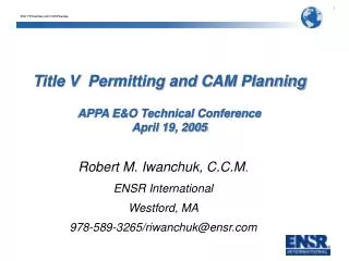Title V Permitting and CAM Planning APPA E&amp;O Technical Conference April 19, 2005
