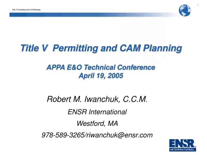 title v permitting and cam planning appa e o technical conference april 19 2005