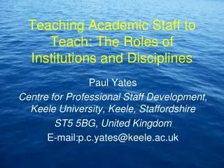Teaching Academic Staff to Teach: The Roles of Institutions and Disciplines