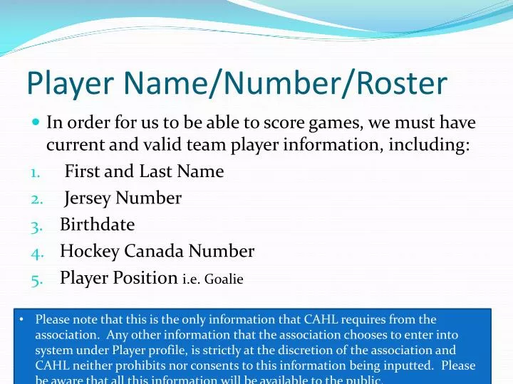 player name number roster