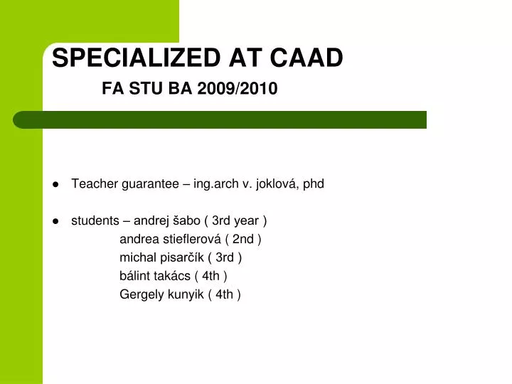 specialized at caad fa stu ba 2009 2010