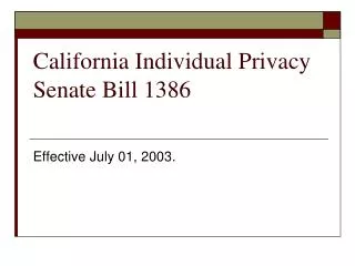 California Individual Privacy Senate Bill 1386