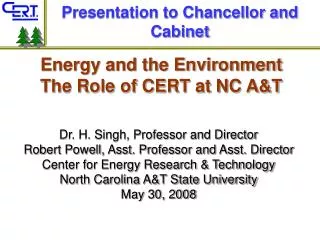 Energy and the Environment The Role of CERT at NC A&amp;T