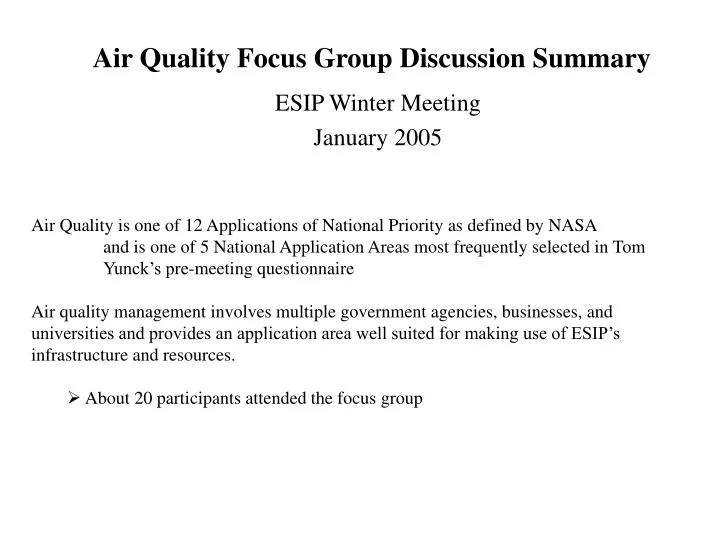 air quality focus group discussion summary
