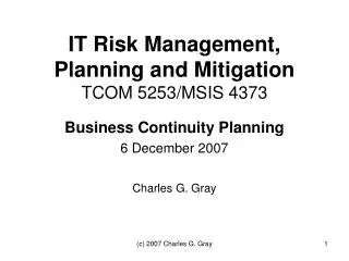 IT Risk Management, Planning and Mitigation TCOM 5253/MSIS 4373