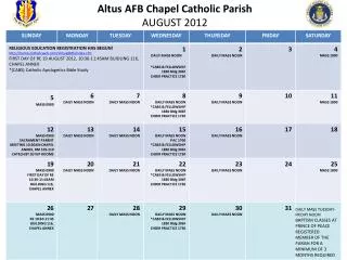 Altus AFB Chapel Catholic Parish AUGUST 2012