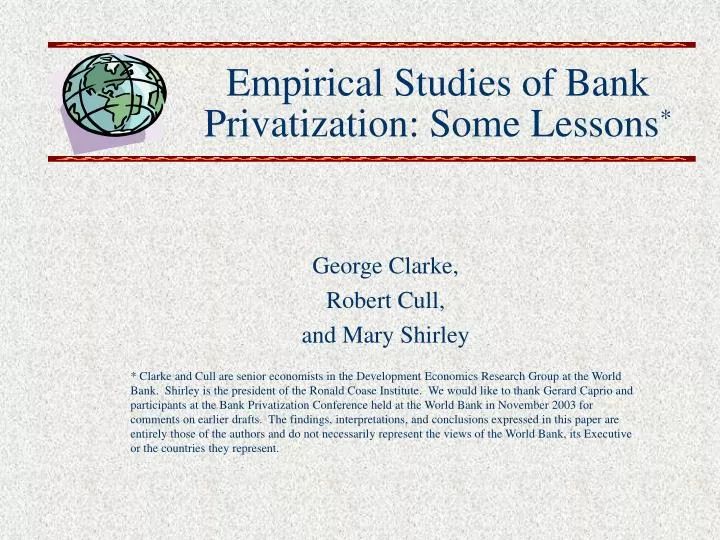 empirical studies of bank privatization some lessons