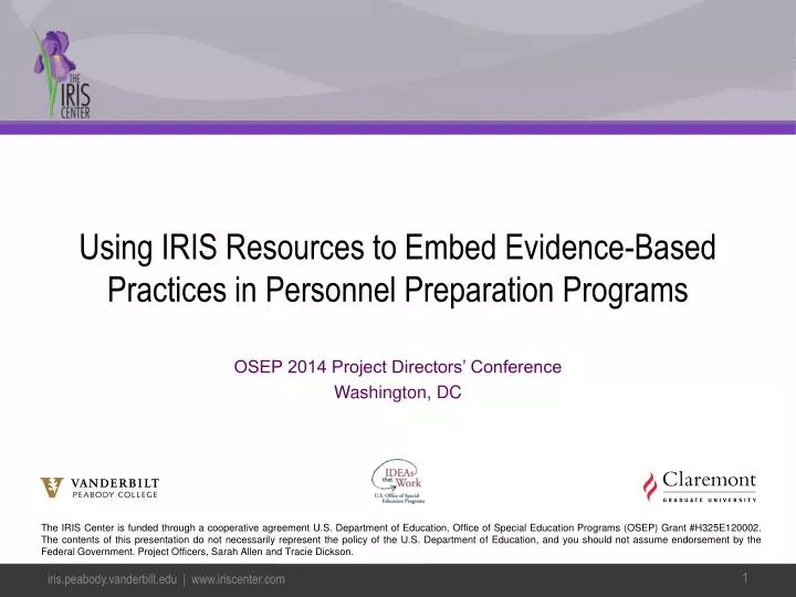 using iris resources to embed evidence based practices in personnel preparation programs
