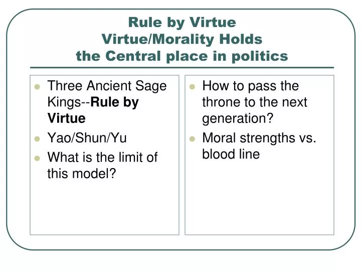rule by virtue virtue morality holds the central place in politics
