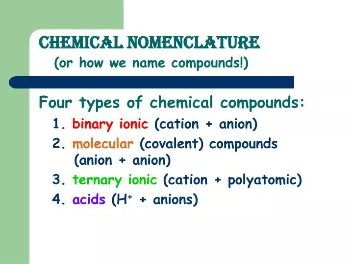 chemical nomenclature or how we name compounds