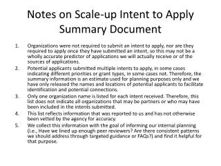Notes on Scale-up Intent to Apply Summary Document
