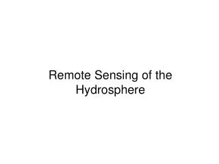 Remote Sensing of the Hydrosphere