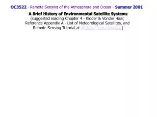 OC3522 - Remote Sensing of the Atmosphere and Ocean - Summer 2001