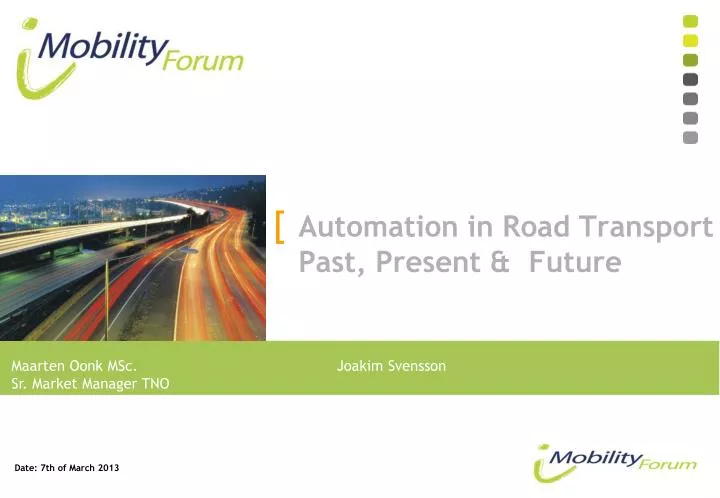 automation in road transport past present future
