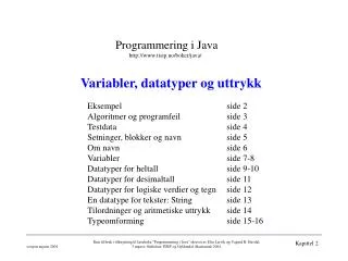 variabler datatyper og uttrykk