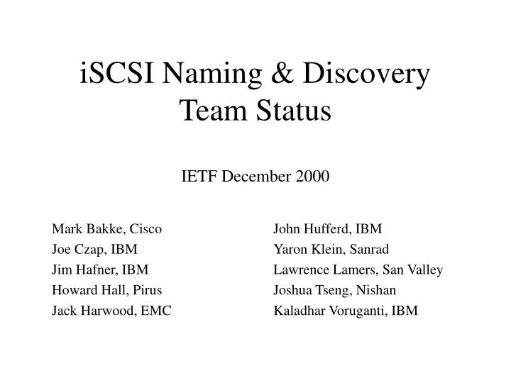 iscsi naming discovery team status ietf december 2000