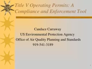 Title V Operating Permits: A Compliance and Enforcement Tool