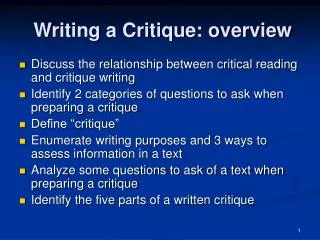 Writing a Critique: overview