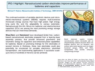 IRG-I Highlight: Nanostructured carbon electrodes improve performance of batteries and capacitors