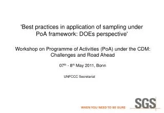 'Best practices in application of sampling under PoA framework: DOEs perspective'