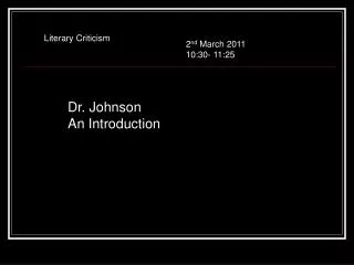 Dr. Johnson An Introduction