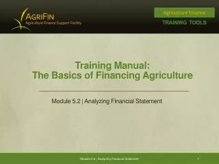 Training Manual: The Basics of Financing Agriculture