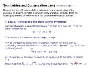 Symmetries and Conservation Laws (Shankar Chpt. 11)