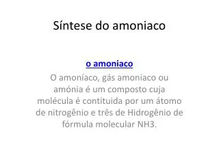 s ntese do amoniaco