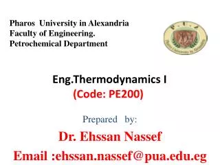 Eng.Thermodynamics I ( Code: PE200)