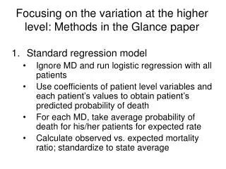 Focusing on the variation at the higher level: Methods in the Glance paper