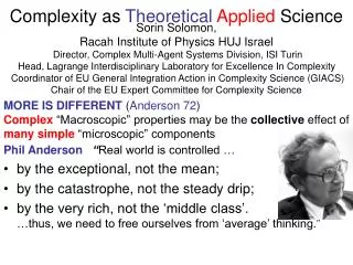Complexity as Theoretical Applied Science