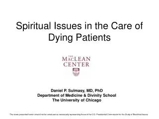 Spiritual Issues in the Care of Dying Patients