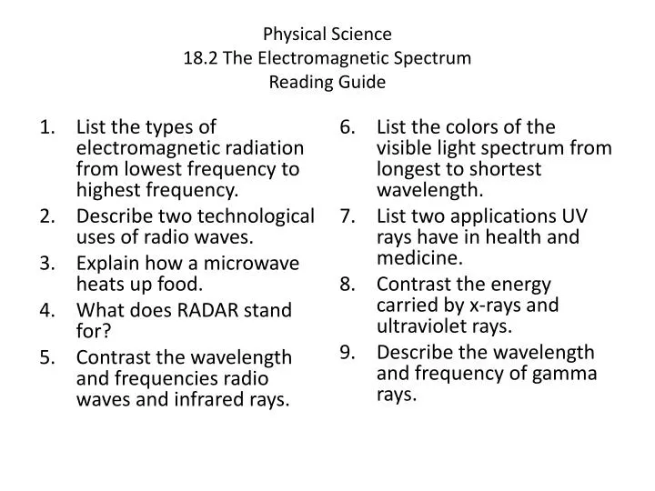 physical science 18 2 the electromagnetic spectrum reading guide