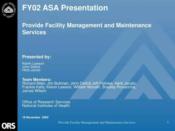 fy02 asa presentation provide facility management and maintenance services