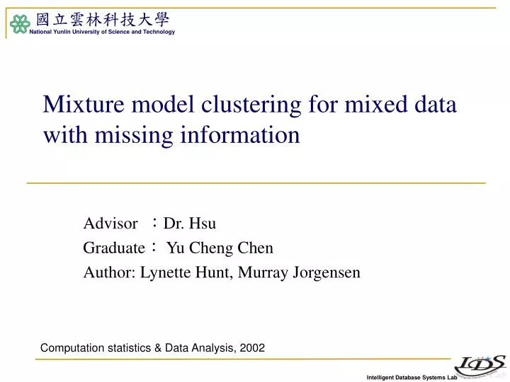 mixture model clustering for mixed data with missing information